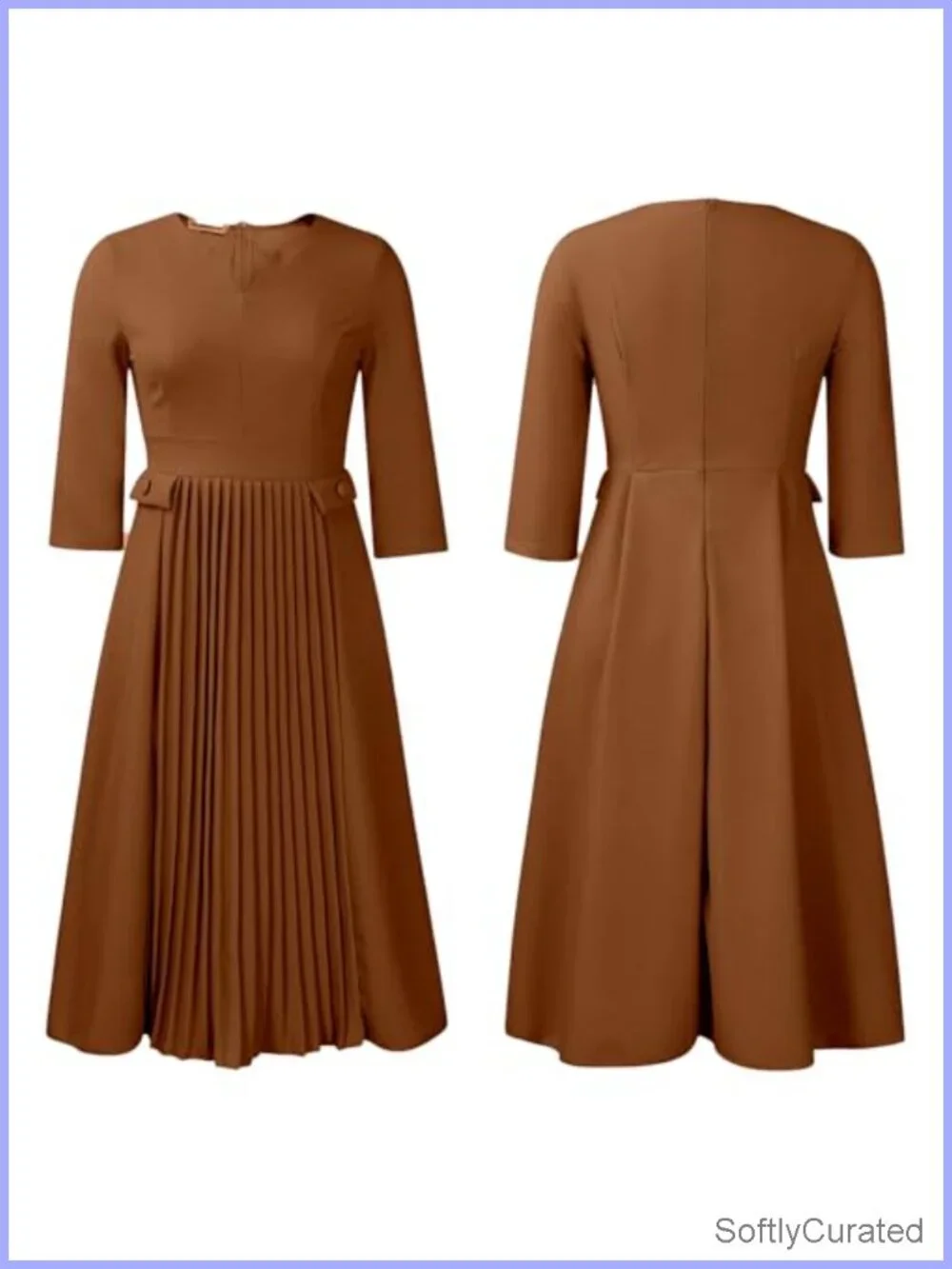 Wear to Work Midi Dress A-line 3/4 Sleeve V-Neck Business Casual